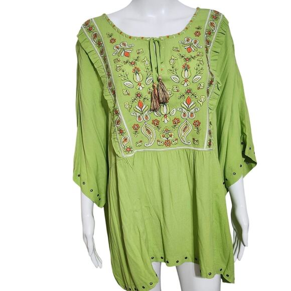 NEW John Mark Tunic 0X (14-16) Embroidered Short Sleeves Tassel Ties Peasant - Picture 10 of 12